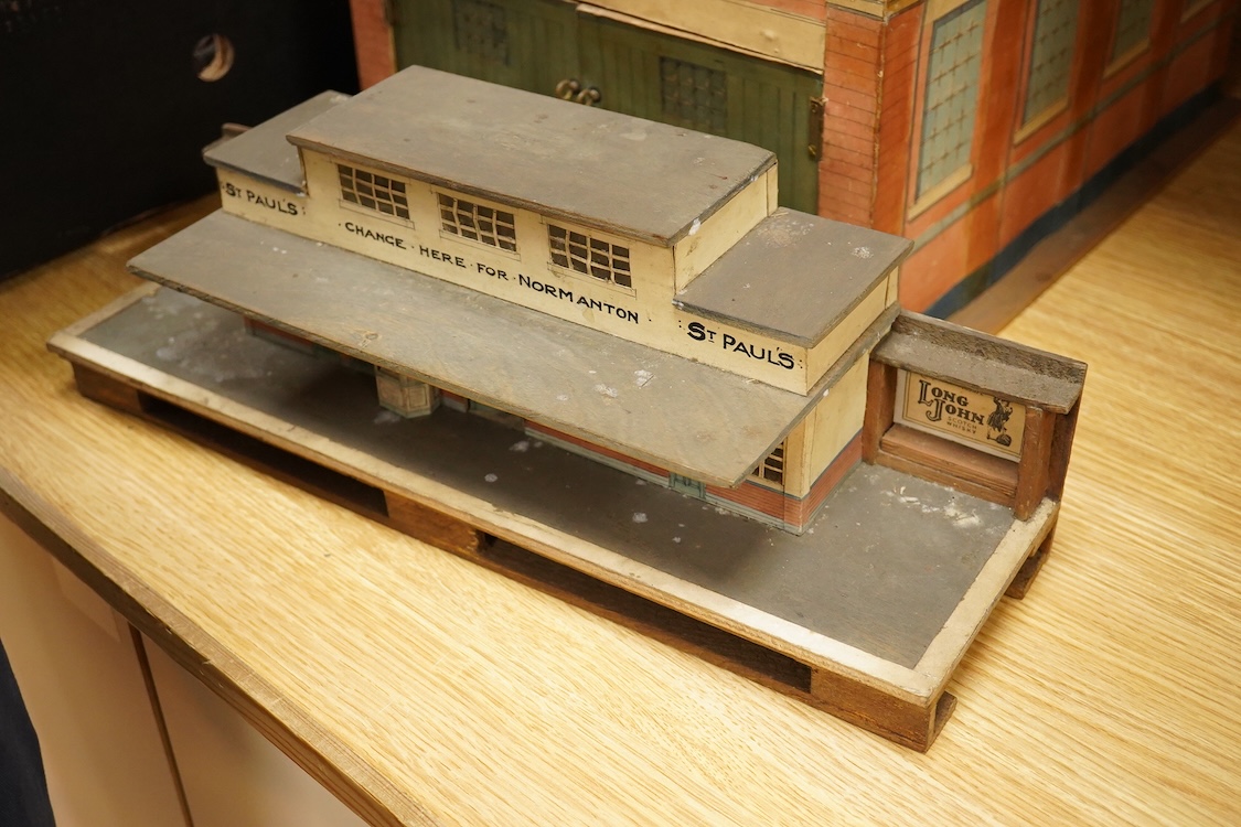 Eleven 0 gauge railway wooden freight wagons, wooden bodies and most possibly kit built using Bonds etc. parts, including a Leeds bogie mineral wagon, together with two kit or scratchbuilt wooden London Underground stati